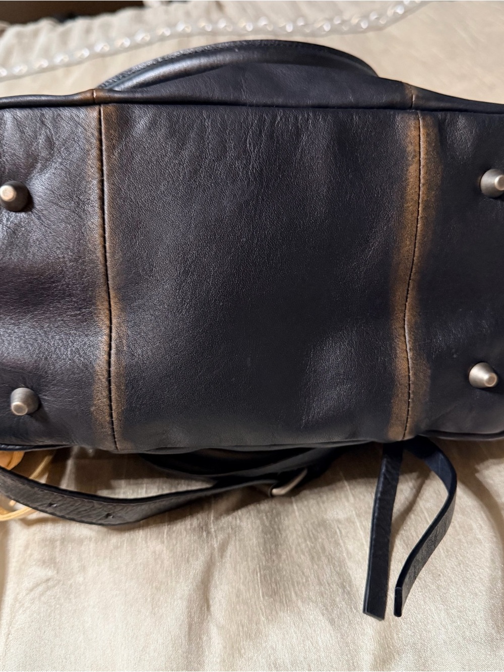 We The Free Black Leather Shoulder Bag with Tan Accent Charm Miniature Purse - Picture 9 of 10